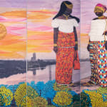 Joana Choumali, Éburnéennes, 2025. A triptych showing two women in Abidjan, wearing their Sunday clothes