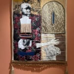 Embroidered tapestry enhanced with golden ribbons by Ivorian artist Chada 1-54 Marrakech GALERIE FARAH FAKHRI