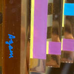 Yaacov Agam, Blue line form reflecting and golden space, 1988