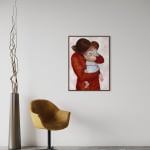 Madina Mezhidova, Boy with a black rabbit on a chair, 2025