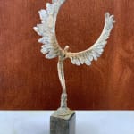 Bronze sculpture of mythical Greek winged figure Icarus by Nicola Godden, displayed on plinth
