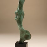 Abstract bronze sculpture of Bone form by sculptor Nicola Godden, displayed on plinth