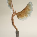 Bronze sculpture of mythical Greek winged figure Icarus by Nicola Godden, displayed on integral plinth