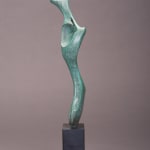 Abstract bronze sculpture of Bone form by sculptor Nicola Godden, displayed on plinth