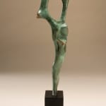 Abstract bronze sculpture of Bone form by sculptor Nicola Godden, displayed on plinth