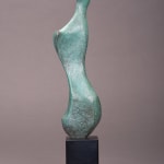 Abstract bronze sculpture of Bone form by sculptor Nicola Godden, displayed on plinth