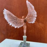 Bronze sculpture of mythical Greek winged figure Icarus by Nicola Godden, displayed on integral plinth