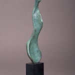 Abstract bronze sculpture of Bone form by sculptor Nicola Godden, displayed on plinth