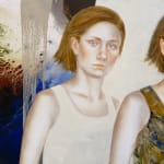 Painting of two women with abstracted background