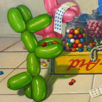 Painting of balloon dogs eating candy