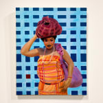 woman with fabric bag onher head