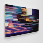 Oil painting of blurred cityscape on linen