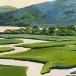 Painting of a landscape with mountains and rivers