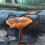 Oil painting of mushroom on panel