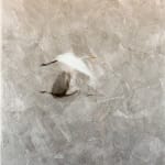 Mixed media work with Platinum Leaf with Acrylic Paint, Pigment Print, Metallic Watercolors and Resin on Wood Panel