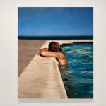 Painting of a girl leaning on the edge of a pool