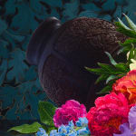 Painting of flowers spilling out of a vase