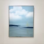 Painting of a blue landscape with moon