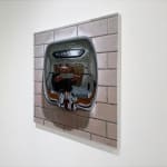 Painting of the artist reflected in a hand dryer