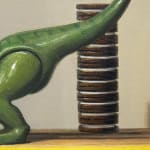 Painting of a toy dinosaur eating oreos