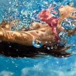 Painting of a woman on her back swimming