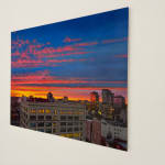 Colorful sunset over Manhattan buildings