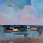 Abstract painting of boats in water