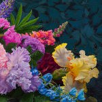 Painting of flowers spilling out of a vase