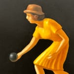 painting of bowling figurine with tootsie roll candies and assorted dies