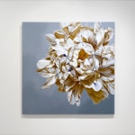 Painting of beige flower on gray background