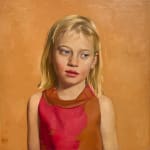 Figurative oil painting of little girl on panel