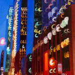 Cityscape painting with blurred lights
