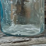 Painting of two glass jars on an old wood fence with a chain lock