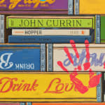 Detail of red hand print on soda boxes