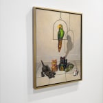 Painting of toy birds and cats