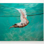 Oil painting of girl diving in water on canvas