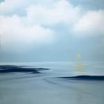 Painting of a blue landscape with moon