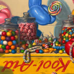 Painting of balloon dogs eating candy