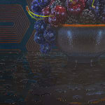 Painting of still life of dark purple fruit