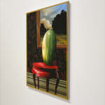 Painting of a watermelon on a red stool