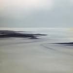 Painting of a blue landscape with moon