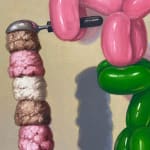 Painting of balloon dogs stacking ice cream scoops