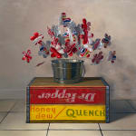 Still life painting of a soda can bouquet