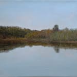 Painting of lake with trees