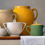 Painting of a still life with many handled vessels