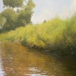 Landscape painting of a body of water and some greenery