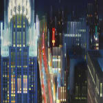 painting of colorful cityscape at night