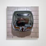 Painting of the artist reflected in a hand dryer