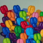 Top right detail of Multicolored balloon dogs gathered in a large group