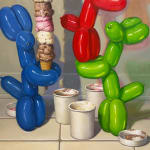 Painting of balloon dogs stacking ice cream scoops